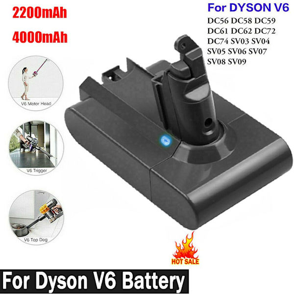 Vaihda akku Dysonin akulle Dyson V6 4000MAH:lle 4000mAh