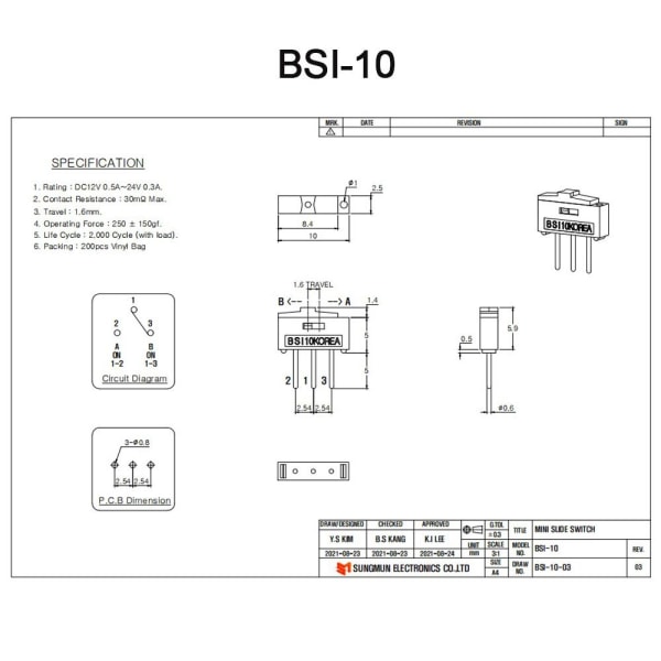 5 STK Slide Switch Vippebryter BSI-10 BSI-10 BSI-10