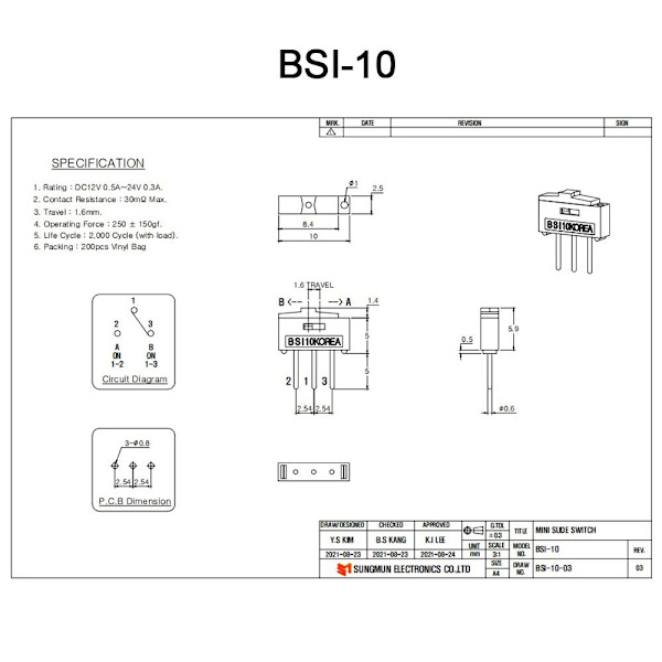 5 STK Slide Switch Vippekontakt BSI-10H BSI-10H BSI-10H