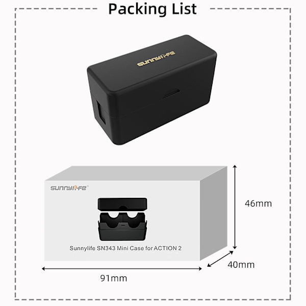 For DJI Action 2 Storage Box Action-kamera Black
