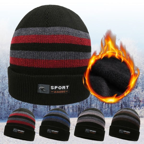 Stickade Stripe Beanies Vinter Höst Mössor BLÅ Blue