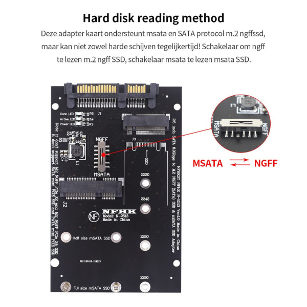 Adapterplate M.2 MSATA til SATA BLÅ Blue