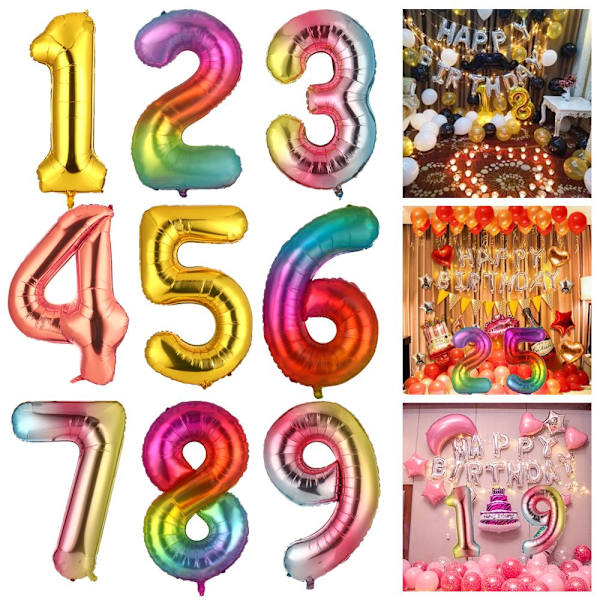 40" Nummer folieballon ciffer helium MULTICOLOR NUMMER 7 NUMMER multicolor Number 7-Number 7