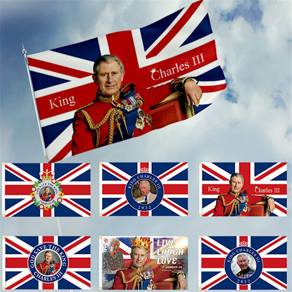 King Charles 111 Flagga Drottning Elizabeth Flaggor E E