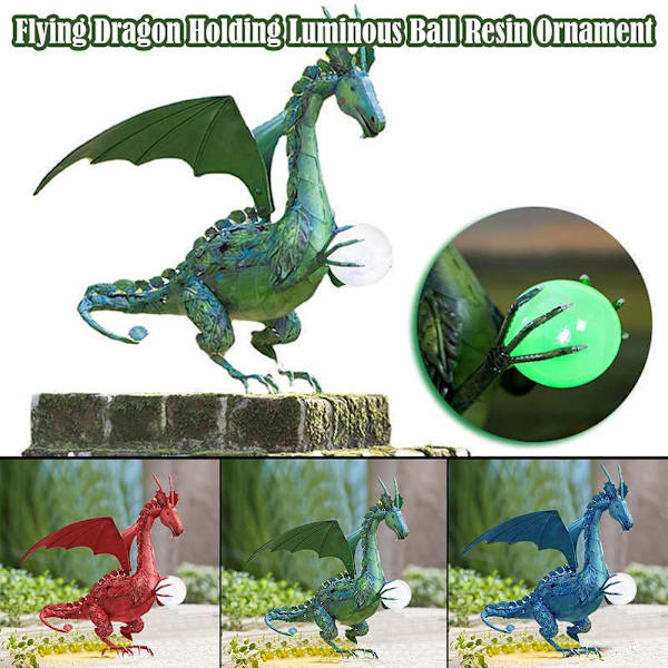 Flying Dragon Statue Holder Lysende Ball RØD red