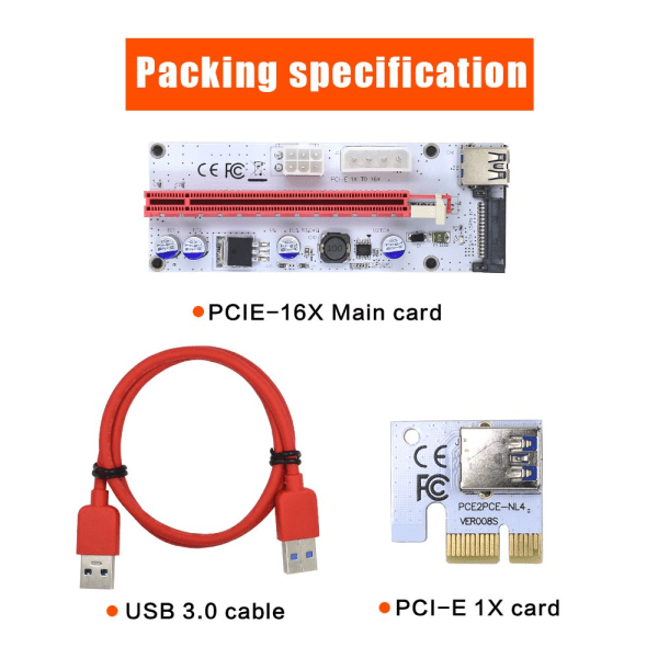 PCIE Riser Card VER008S PUNAINEN Red