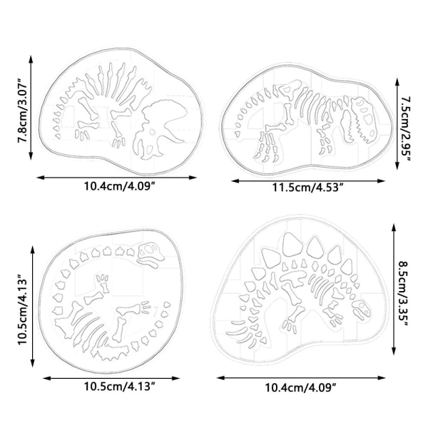 4 stk Skull Dinosaur Cookie Pregeform Kjeksform