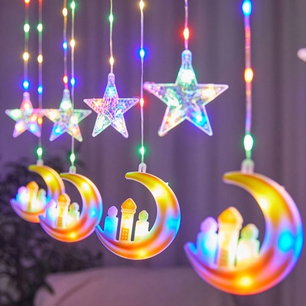 Eid Mubarak dekorasjon Star Moon Led Gardin Garland String Style 1