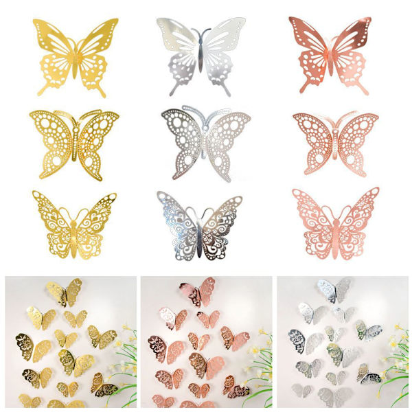 12 STK/Pakke 3D Butterfly Stickers Hule Butterflies Decals GULD gold Style 1-Style 1