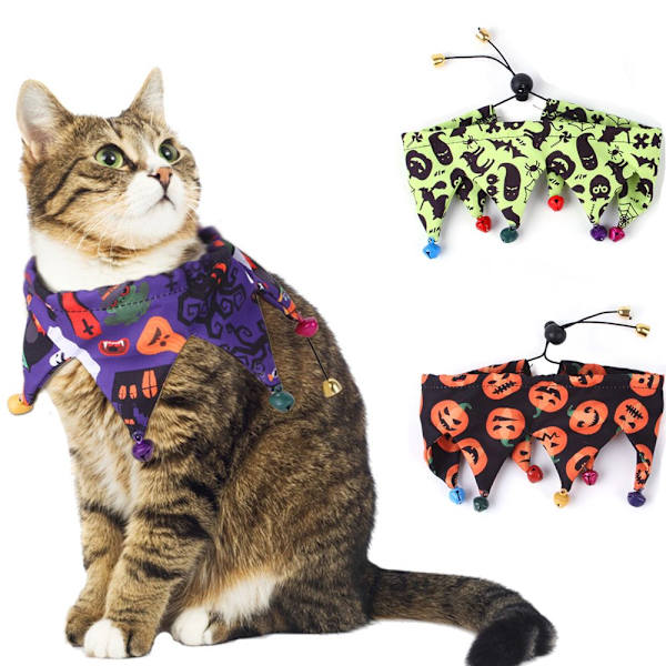 Halloween Cat Skjerf Gresskar Skull Pattern Cat Dress Up purple