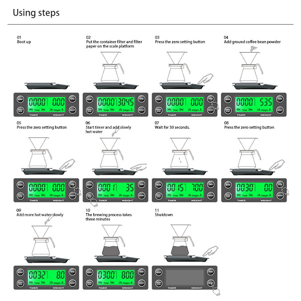 Dryp kaffevægt Elektronisk digital køkkenvægt SORT 5KG Black 5kg 0.1g