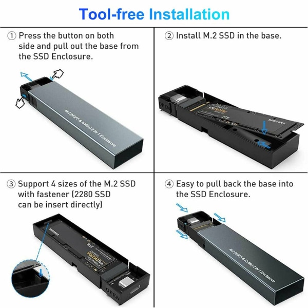 M.2 SSD-deksel USB 3.1 til NGFF NVME Adapter Converter MODELL-1 Model-1