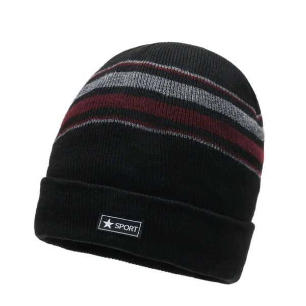 Stickade Stripe Beanies Vinter Höst Mössor SVART Black