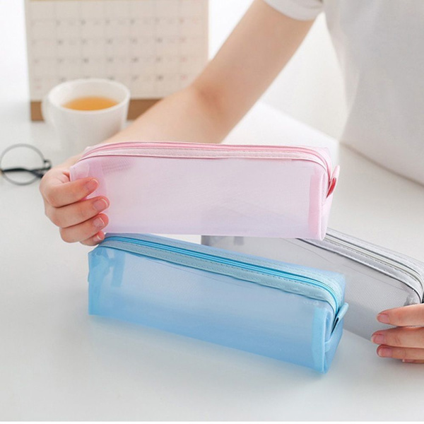 Glidelås Blyantveske Mesh Pen Bag Kosmetisk oppbevaring CERULEAN cerulean