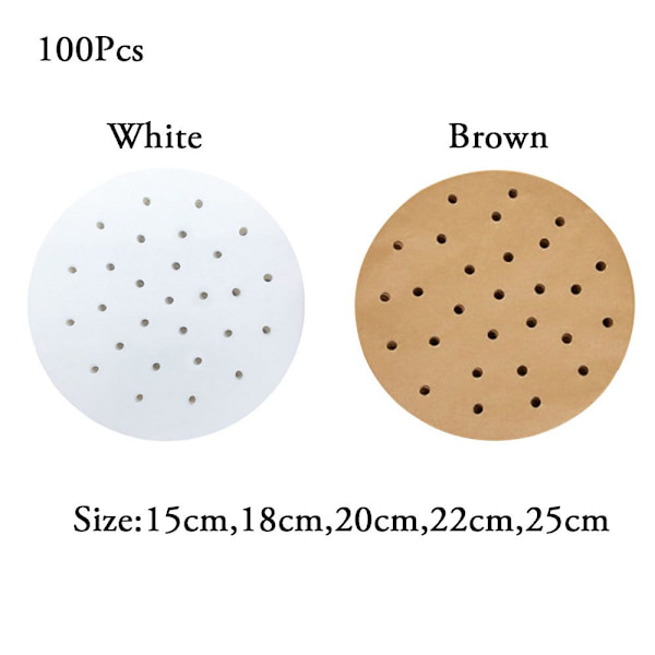 100 Stk Air Fryer Papir Pergamentpapir HVID 25CM White 25cm