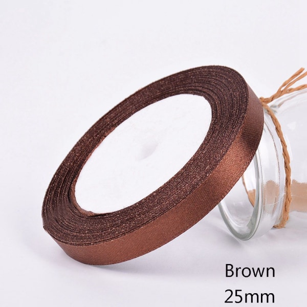 25 Yards/Rullebånd Grosgrain Satin BRUN 25MM brown 25mm