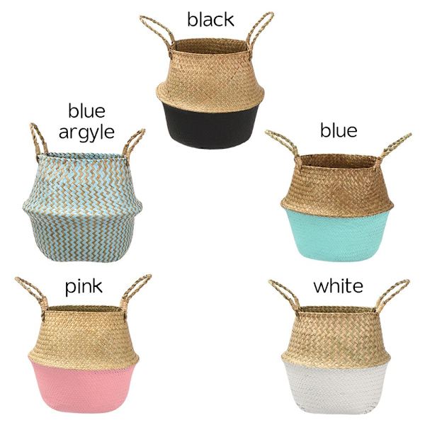 Blomsterkurv Havgræs Vævet Mavekurv BLÅ ARGYLE blue argyle