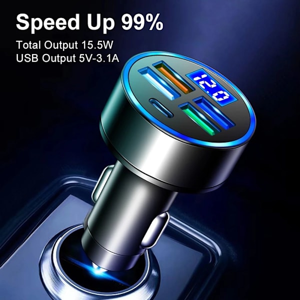 Biloplader LED Digital Display 4USB 4USB 4USB