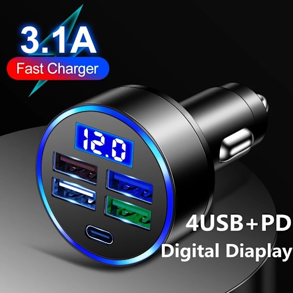 Biloplader LED Digital Display 4USB 4USB 4USB