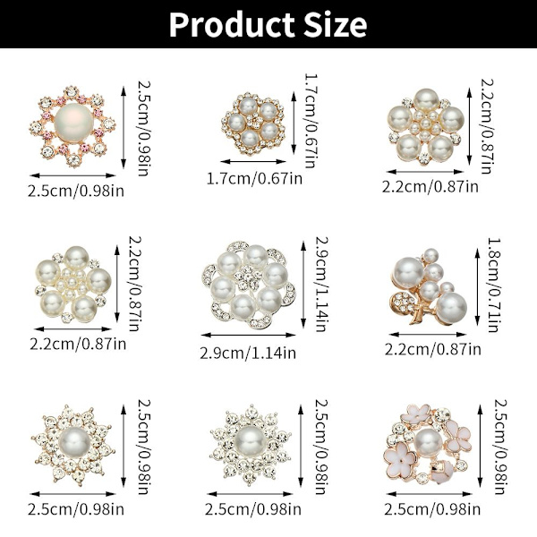 5 STK Perleknapp Rhinestone-knapper 9 9