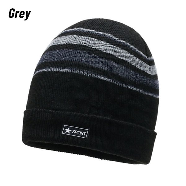 Stickade Stripe Beanies Vinter Höst Mössor GRÅ Grey