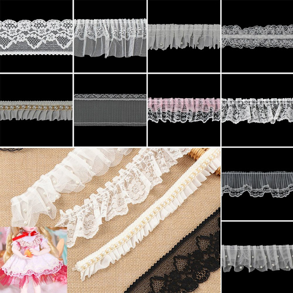 3D plissert mesh blondestoff volangstrim 4