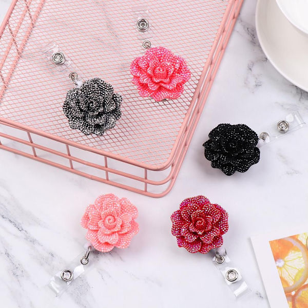2 STK Badge Reel Rose Shape Badges Holder