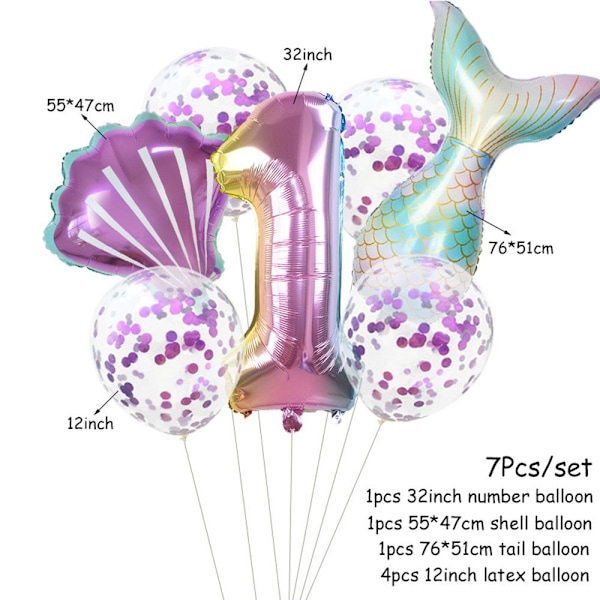 7 stk/parti Havfruehaleballonnummer folieballoner 7 7 7