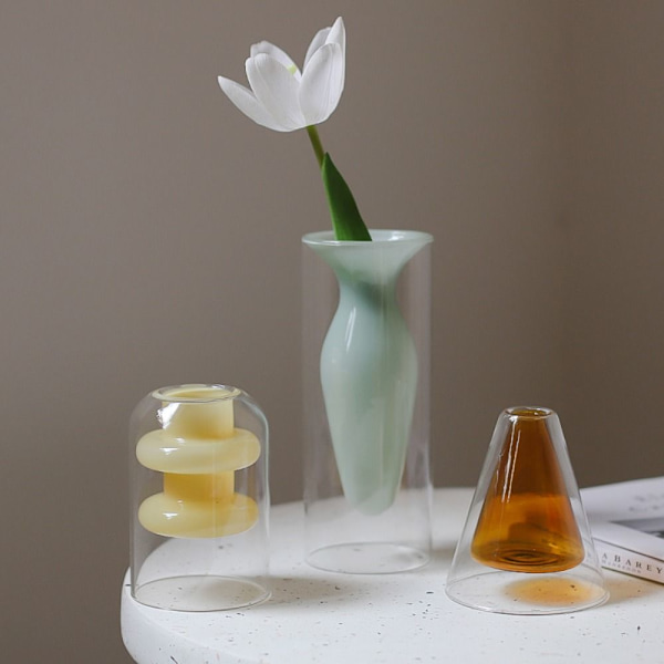 Dobbeltvægget blomstervase Hydroponisk klart glasvase D D D