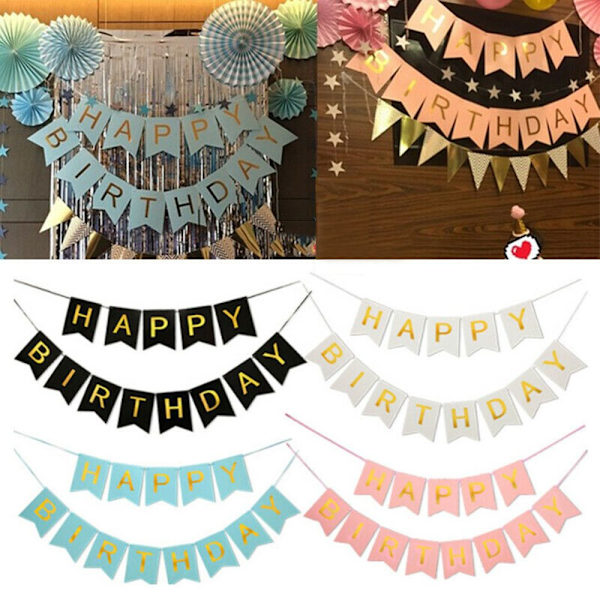 Punting Banner Hanging String liput Kultakirjaimet MUSTA black