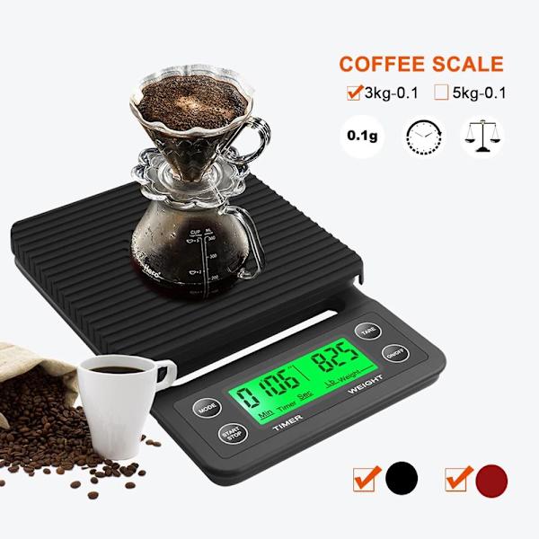 Dryp kaffevægt Elektronisk digital køkkenvægt SORT 5KG Black 5kg 0.1g
