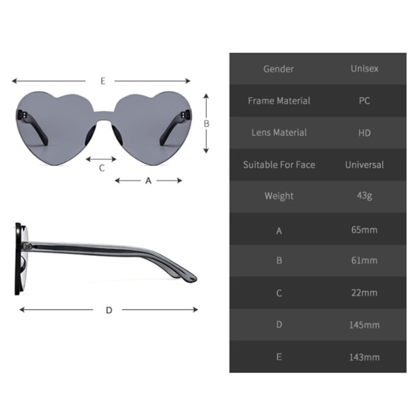 Hjärtasolglasögon Tydliga glasögon Solglasögon SVART GRÅ Black grey