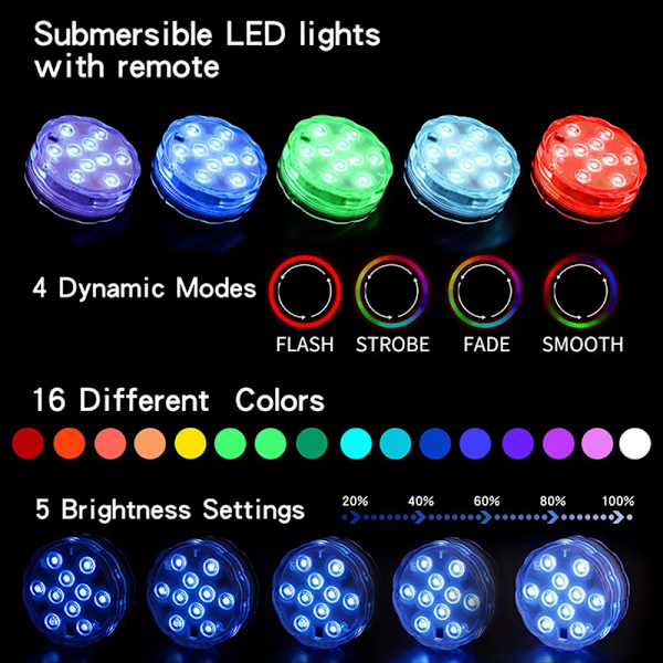 Dykbare LED-lys Undervandsnatlamper 4 LAMPE 2 4 Lamp 2 controller