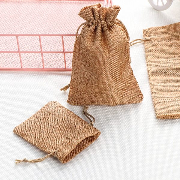 5 stk Jute Gaveposer Snørepose Candy Organizer BEIGE beige 13x18cm