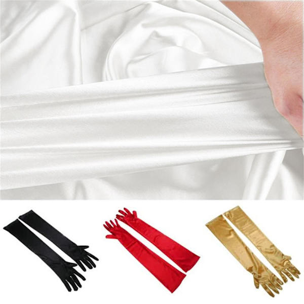Finger Långa Handskar Handled Stretch Satin GULD gold