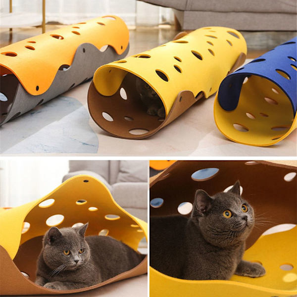 Filt Pom Skjøting Cat Tunnel GRÅ-GUL GRÅ-GUL grey-yellow
