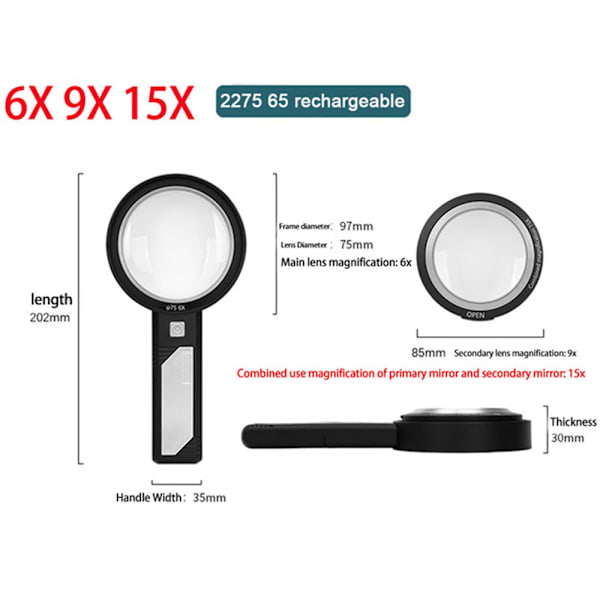 Valaistu suurennuslasi, valaistu suurennuslasi 2275 65 2275 65 rechargeable