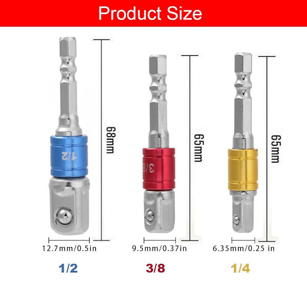 3st Insexnyckelhylsa Borrhylsa Adapter Hex Drive