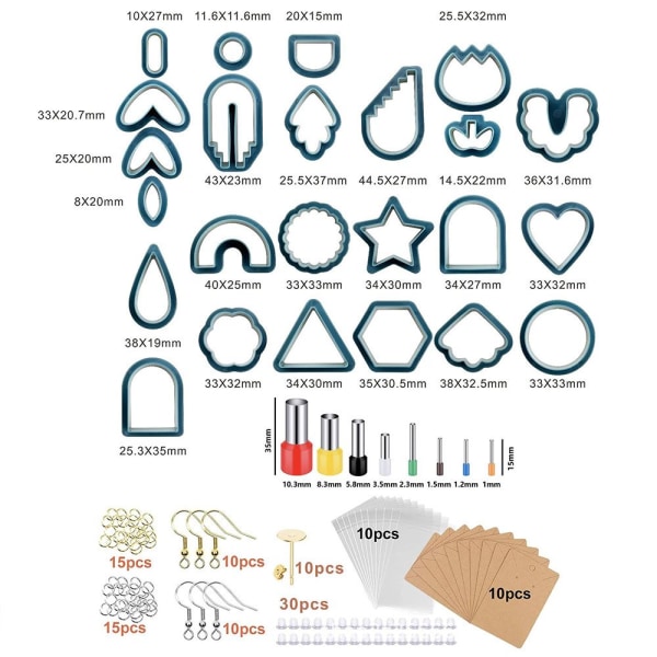 142Stk/sett Polymer Clay Cutters Øredobber Cutters BLÅ blue