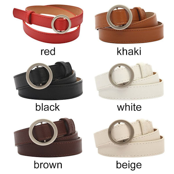 Icke-poröst läderbälte Runt spänne Midjeband BEIGE beige