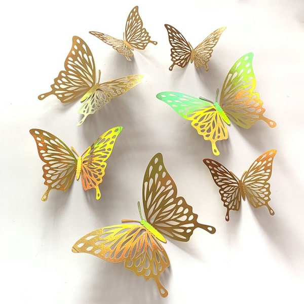 12 kpl / Set 3D Butterfly Tarrat Seinätarrat GOLD BB gold B-B