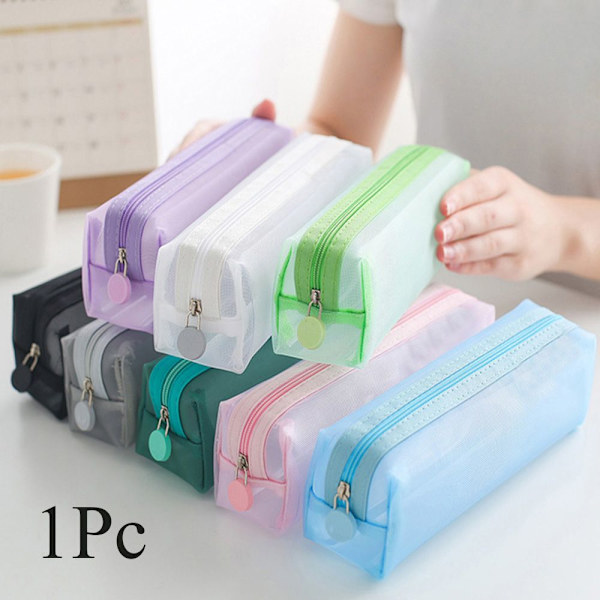 Glidelås Blyantveske Mesh Pen Bag Kosmetisk oppbevaring CERULEAN cerulean