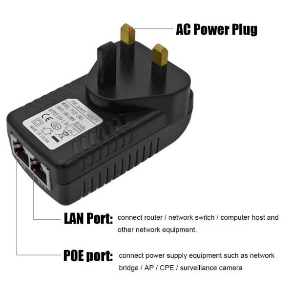POE Injektor Strømforsyning Adapter. 24V 0,5A 24V 0.5A