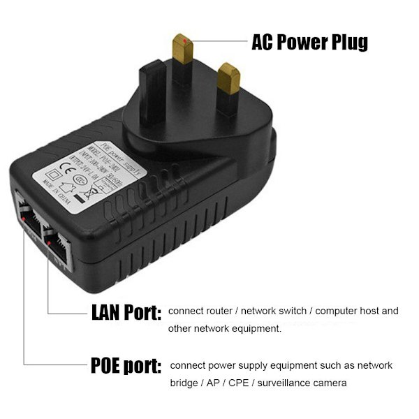 POE Injektor Strømforsyning Adapter. 48V 0,5A 48V 0.5A