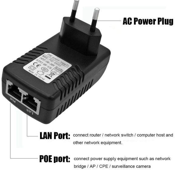 POE Injektor Strømforsyning Adapter. 24V 1A 24V 1A