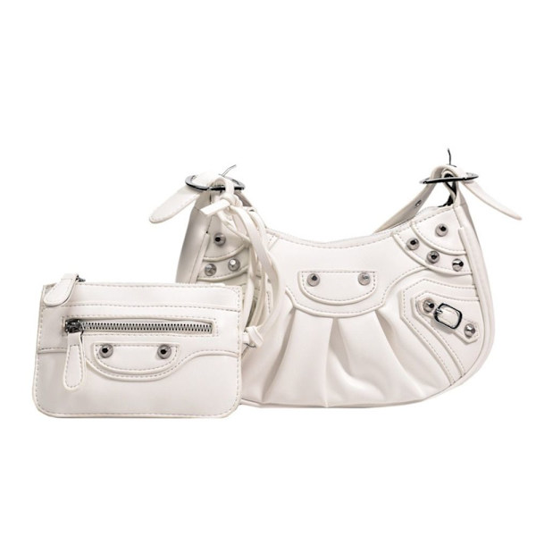 PU-lädernit dubbad axelväska Designer Crossbody-väska White