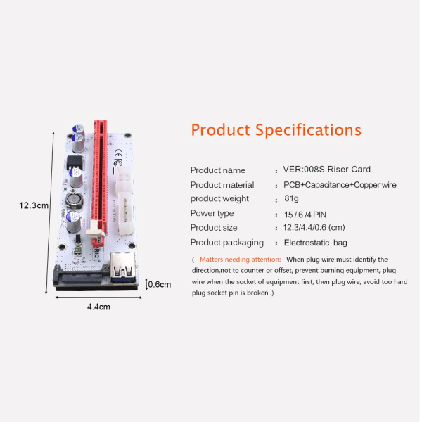 PCIE Riser Card VER008S PUNAINEN Red