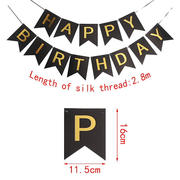 Punting Banner Hanging String liput Kultakirjaimet MUSTA black