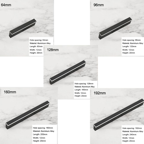 2 STK Dørhåndtak Skap Håndtak 160MM 160mm