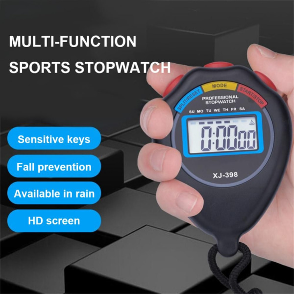 Digital LCD Stopur Elektronisk Ur SORT Black